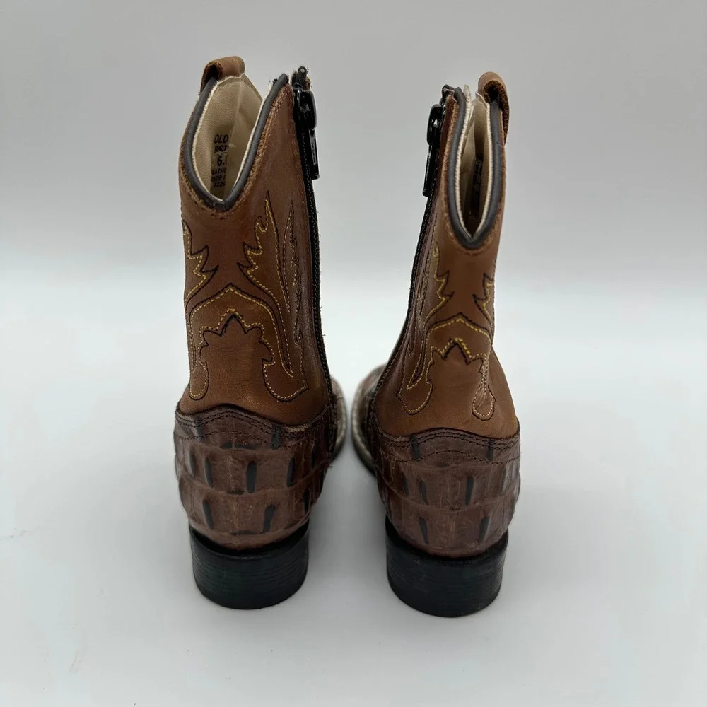 Old west toddler boys 6.0-D side zip exotic print brown square toe